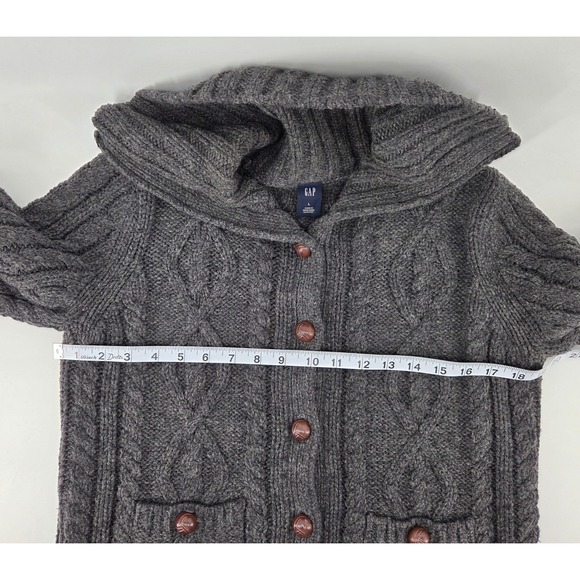 GAP Cable Knit Chunky Cardigan Gray Women's Large Roll Collar Academia Old Money - Picture 3 of 8